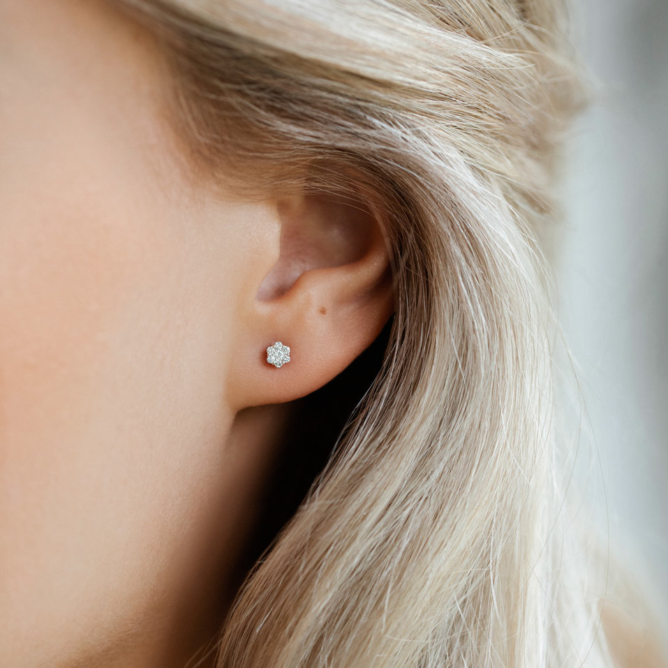 Náušnice s diamantmi Shiny Flower