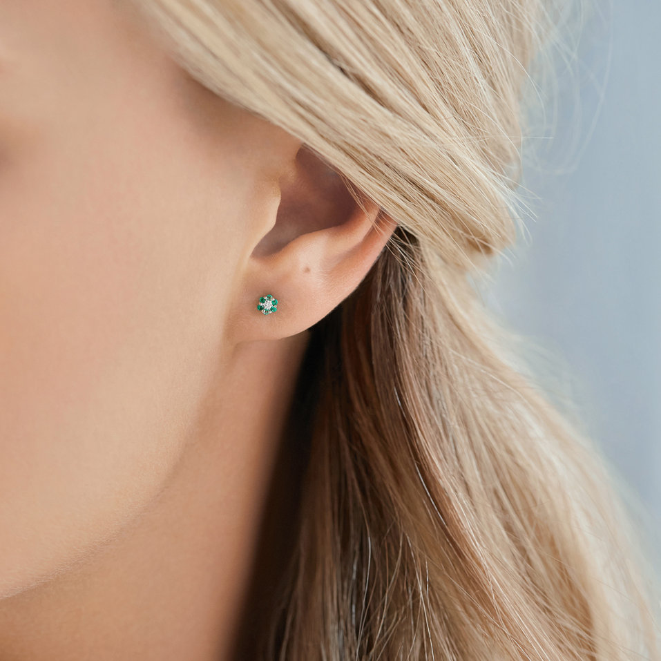 Náušnice s diamantom a smaragdmi Shiny Flower