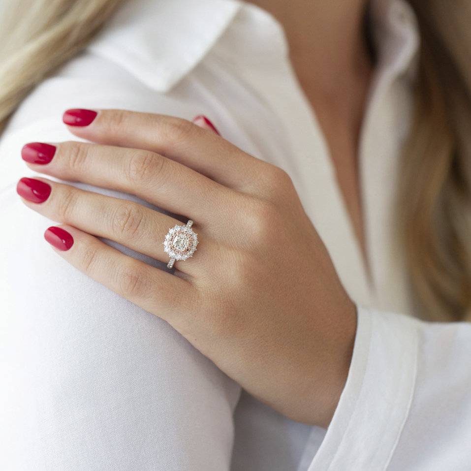 Prsteň s ružovými a bielymi diamantmi Princess