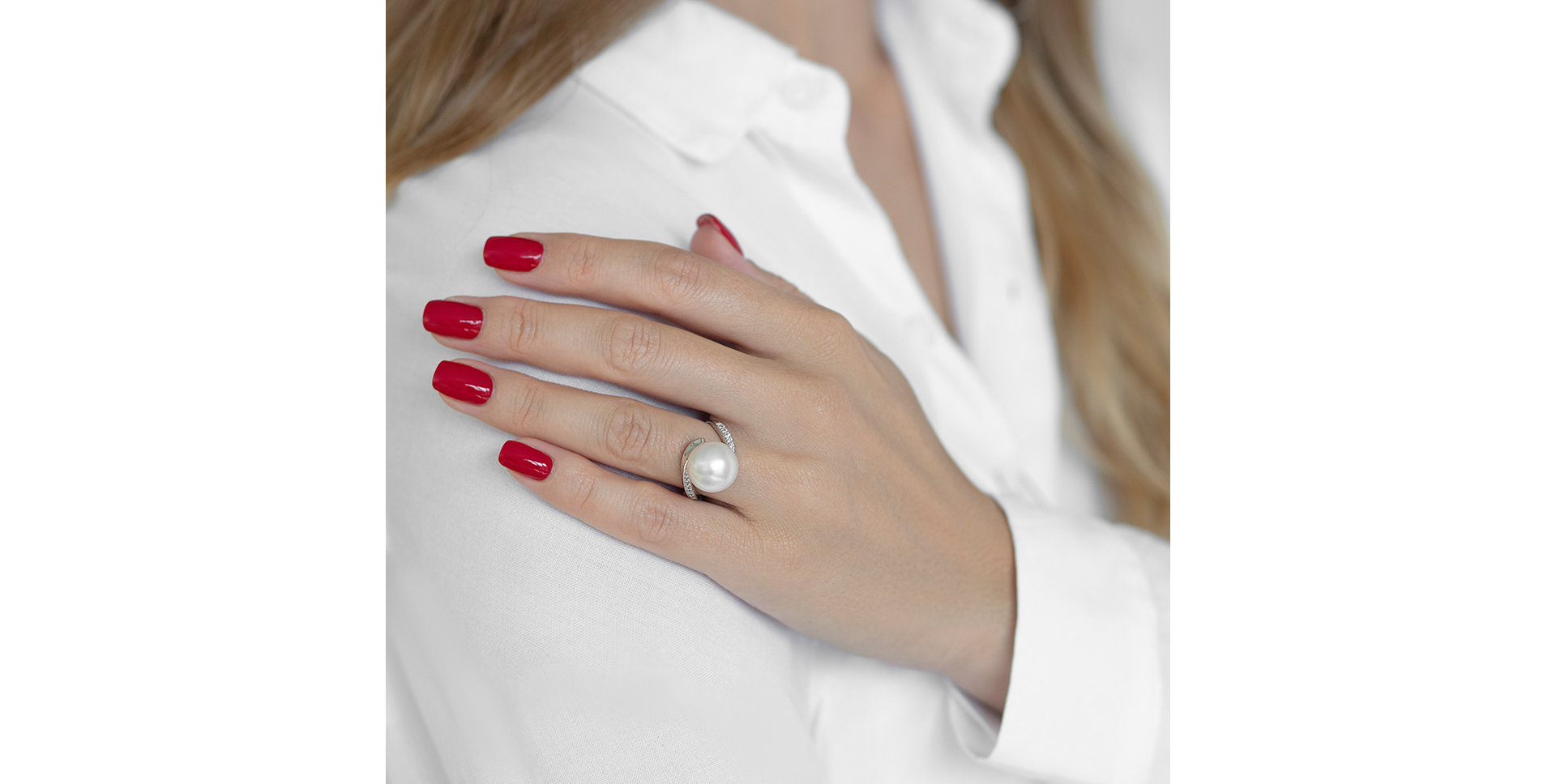 Prsteň s perlou a diamantmi Edge of Sea