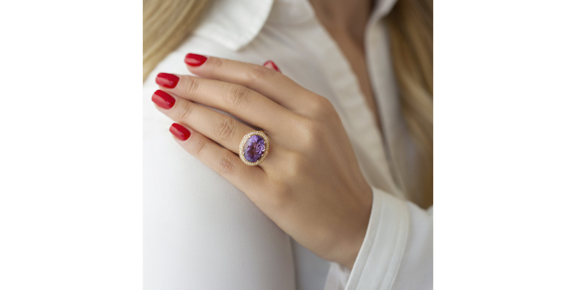 Prsteň s ametystom, diamantmi a rubínmi Arlette