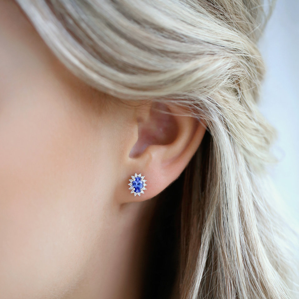 Náušnice s zafírom a diamantmi Princess Sparkle
