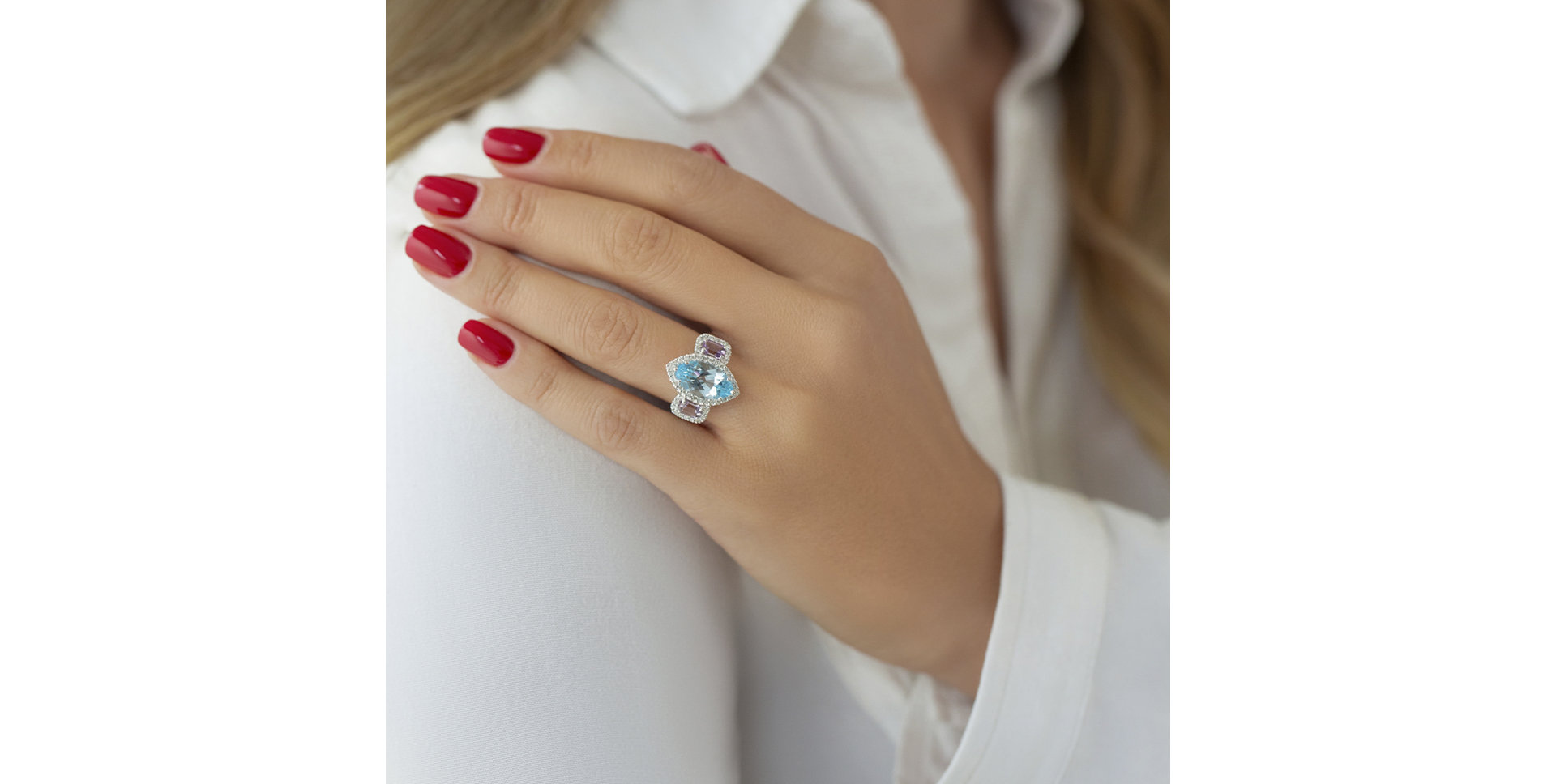 Prsteň s diamantmi, topásom a ametystmi Shallow Shasta