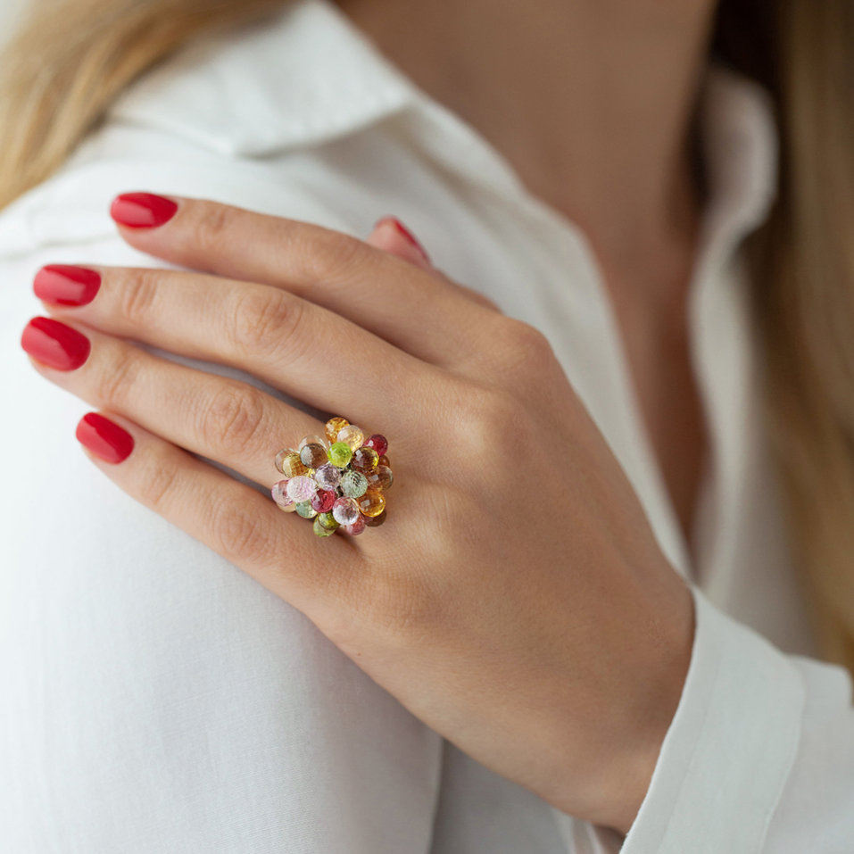 Prsteň s citrínmi, peridotmi a ametystmi Fantastic Grapes