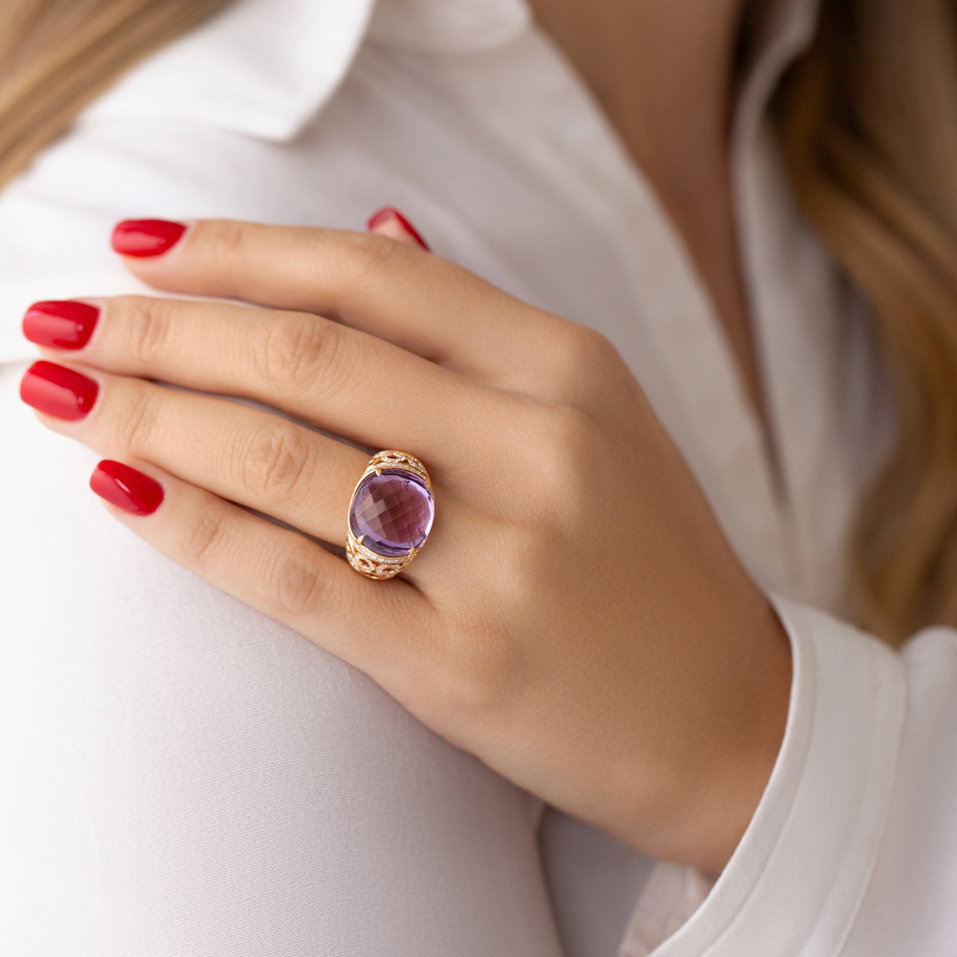 Prsteň s ametystom a diamantmi Divine Nobility