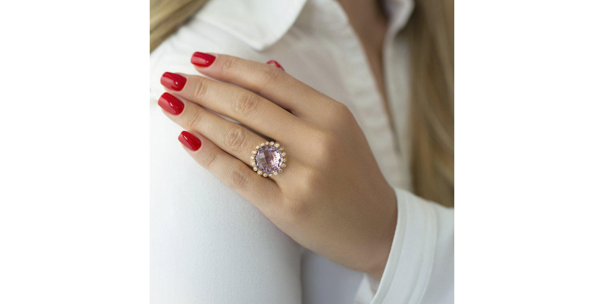 Prsteň s ametystom a diamantmi Mina