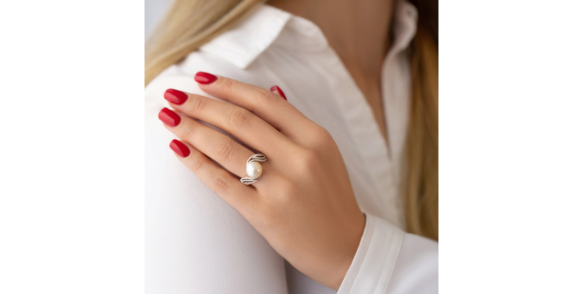 Prsteň s perlou a diamantmi Magic Ocean