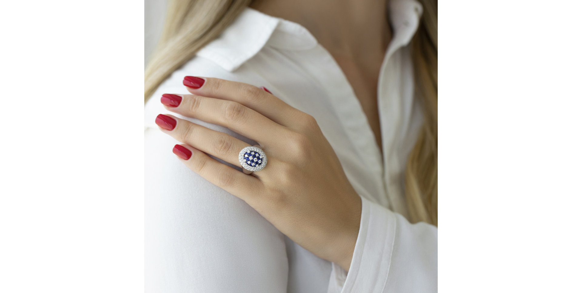 Prsteň s diamantmi a zafírmi Checker Board