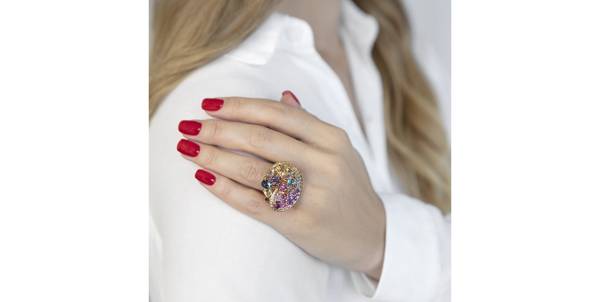 Prsteň s diamantmi, zafírmi a ametystmi Rainbow World