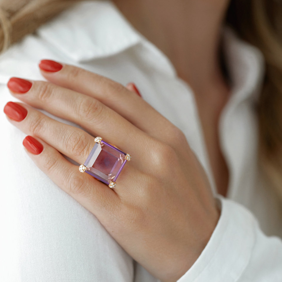 Prsteň s ametystom a diamantmi Anais