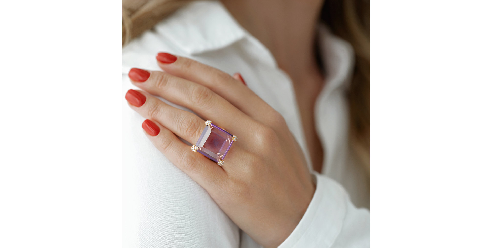 Prsteň s quartzom a diamantmi Anais