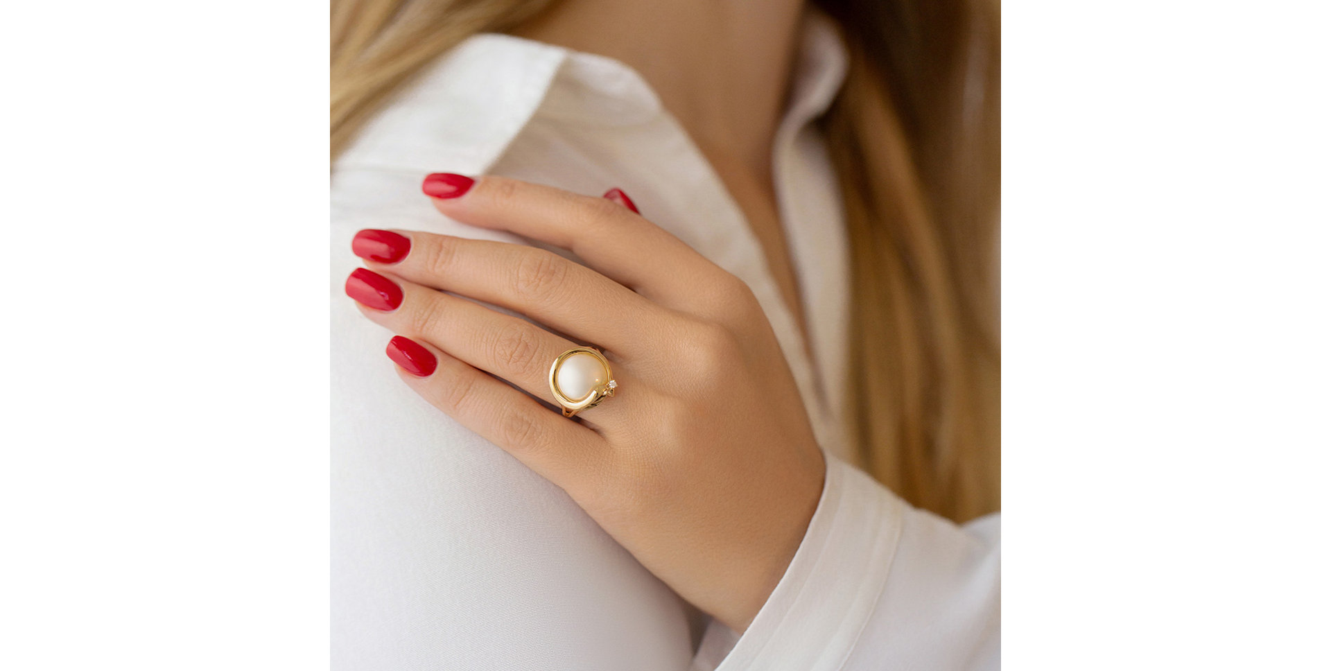 Prsteň s perlou a diamantom Caulerpa Pearl