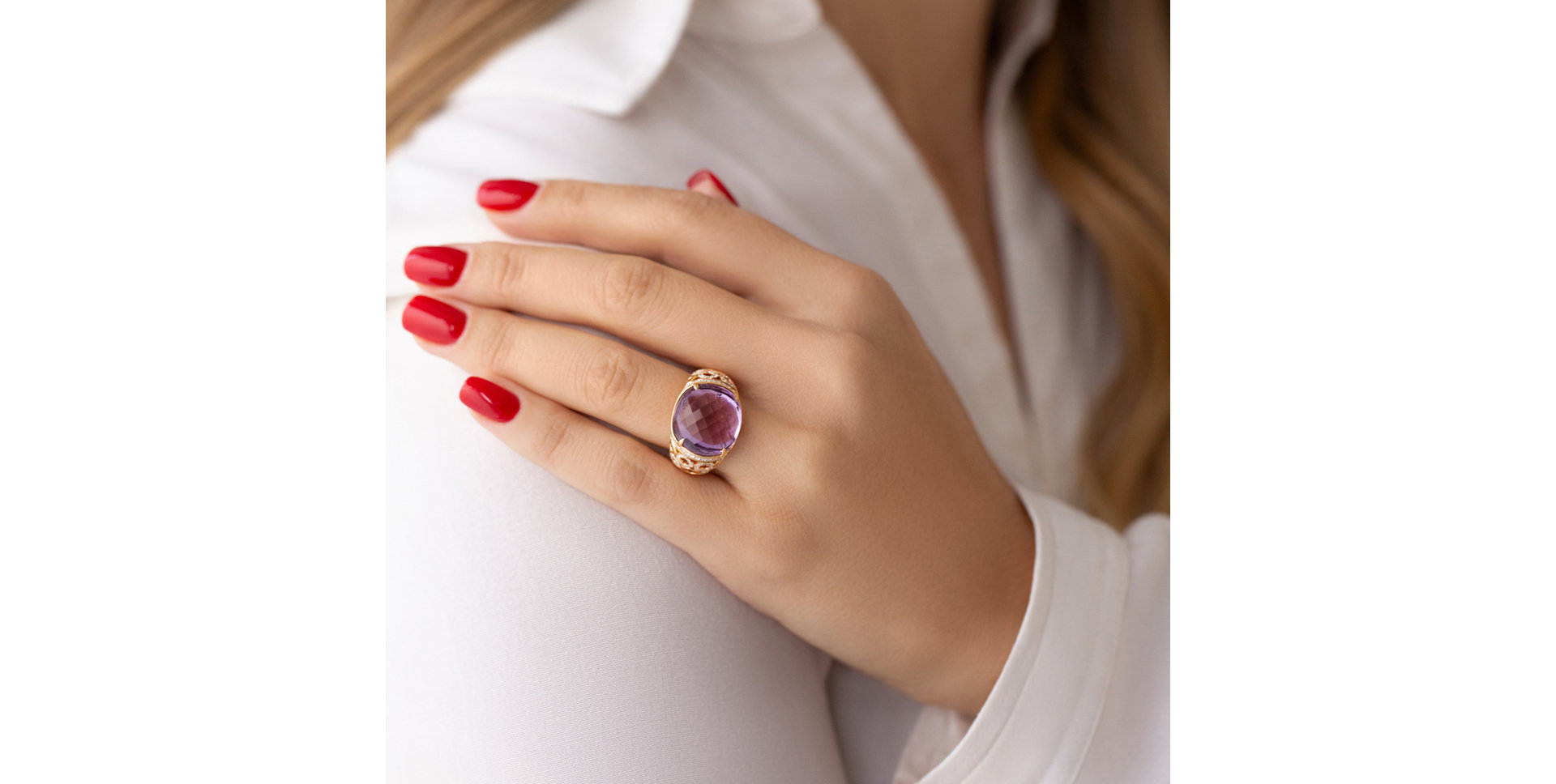 Prsteň s ametystom a diamantmi Divine Nobility