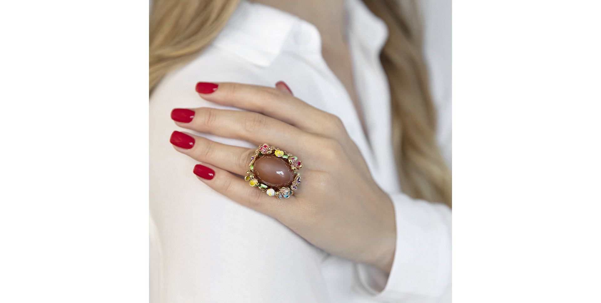 Prsteň s mesačným kameňom, diamantmi a drahokamami Glory Eden