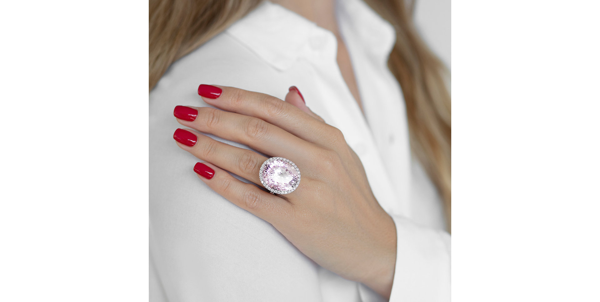 Prsteň s kunzitom a diamantmi a zafírmi Endless Treasure