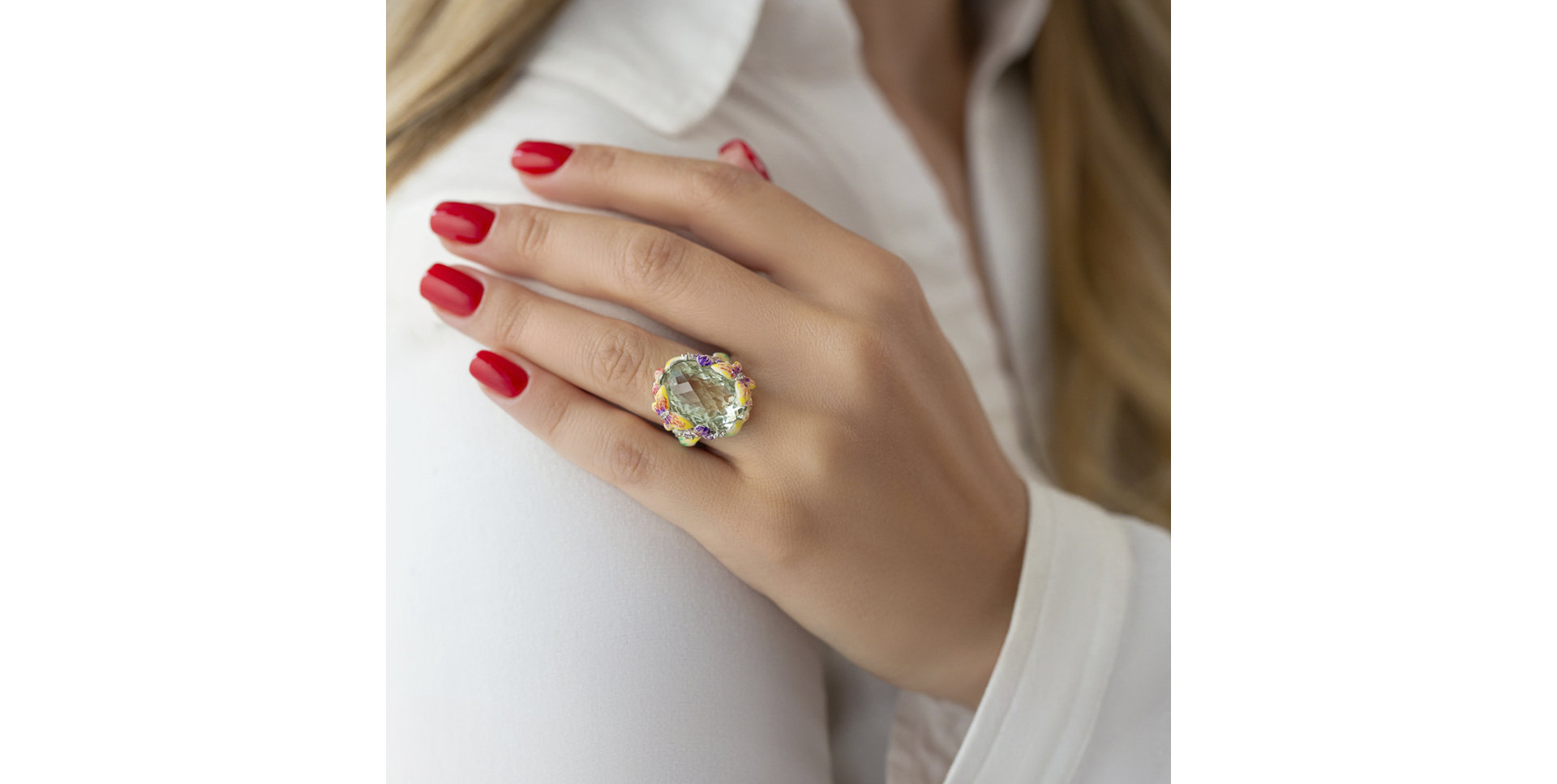 Prsteň s ametystom, diamantmi a emailmi Mountain Meadow