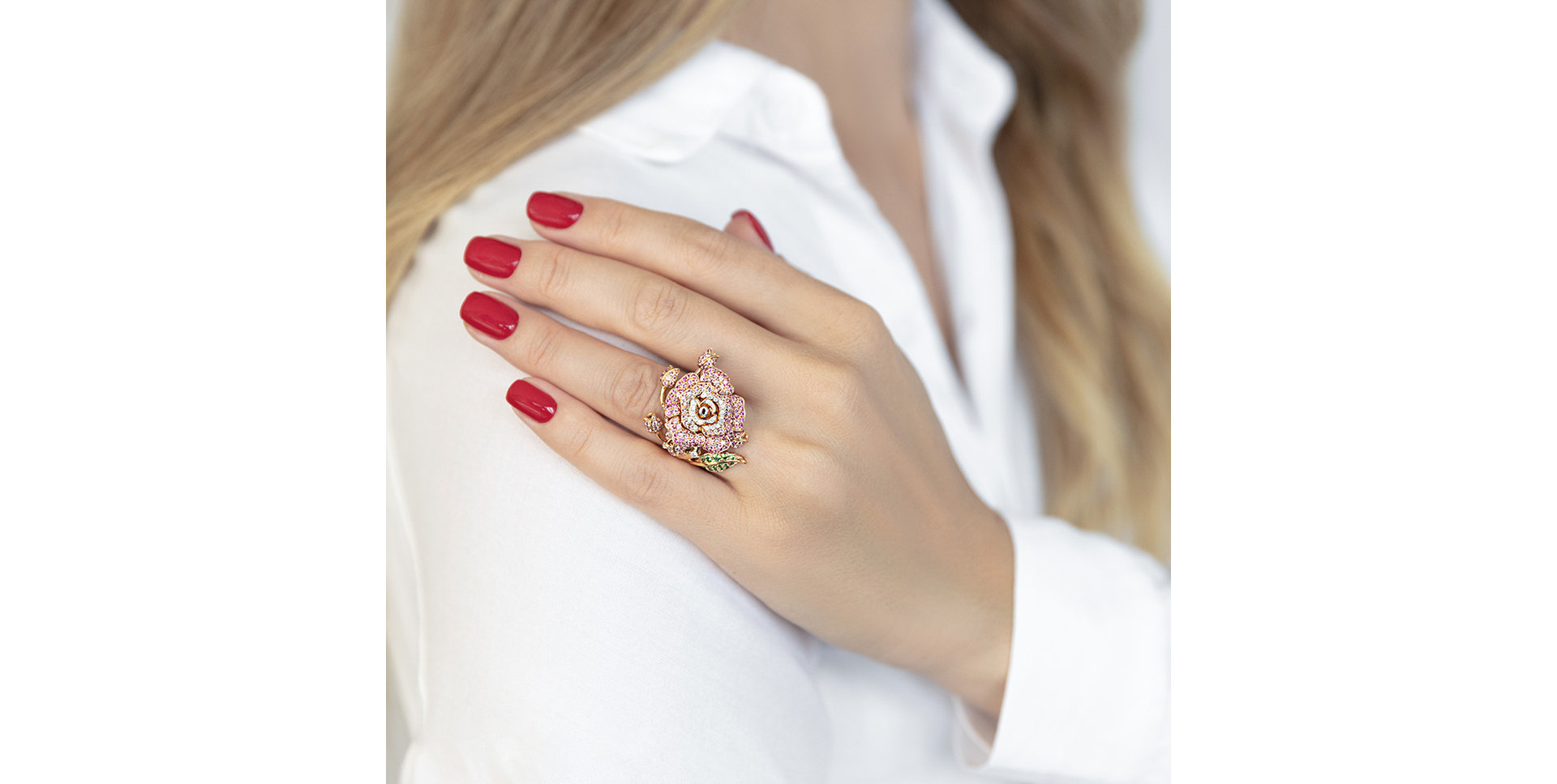 Prsteň s diamantmi, zafírmi a granátmi Florinda