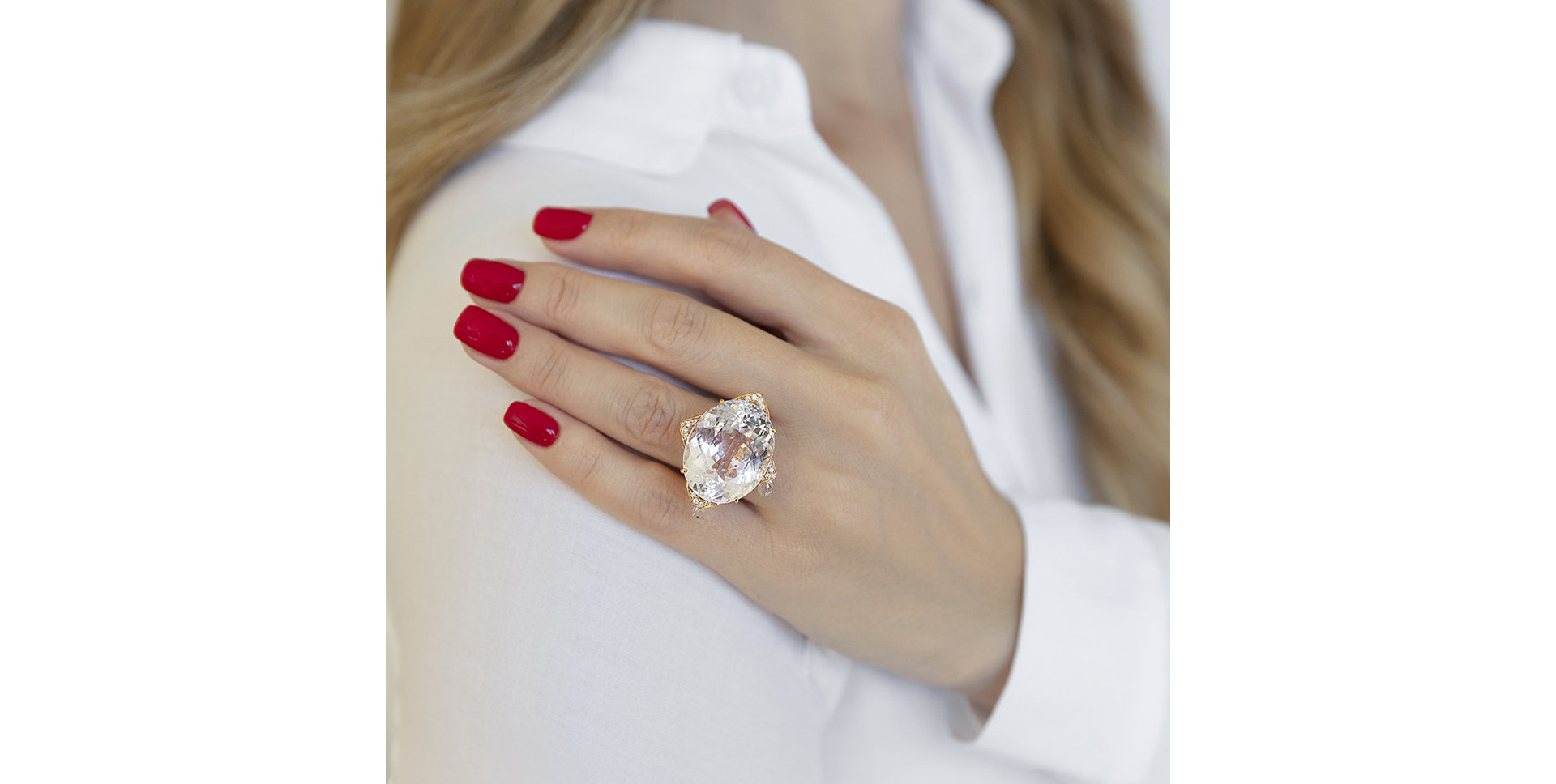 Prsteň s kunzitom a diamantmi a topásmi Dulcinea