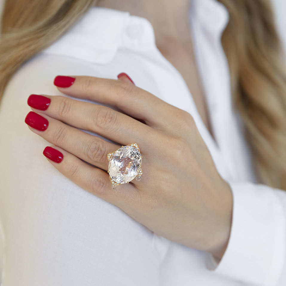 Prsteň s kunzitom a diamantmi a topásmi Dulcinea