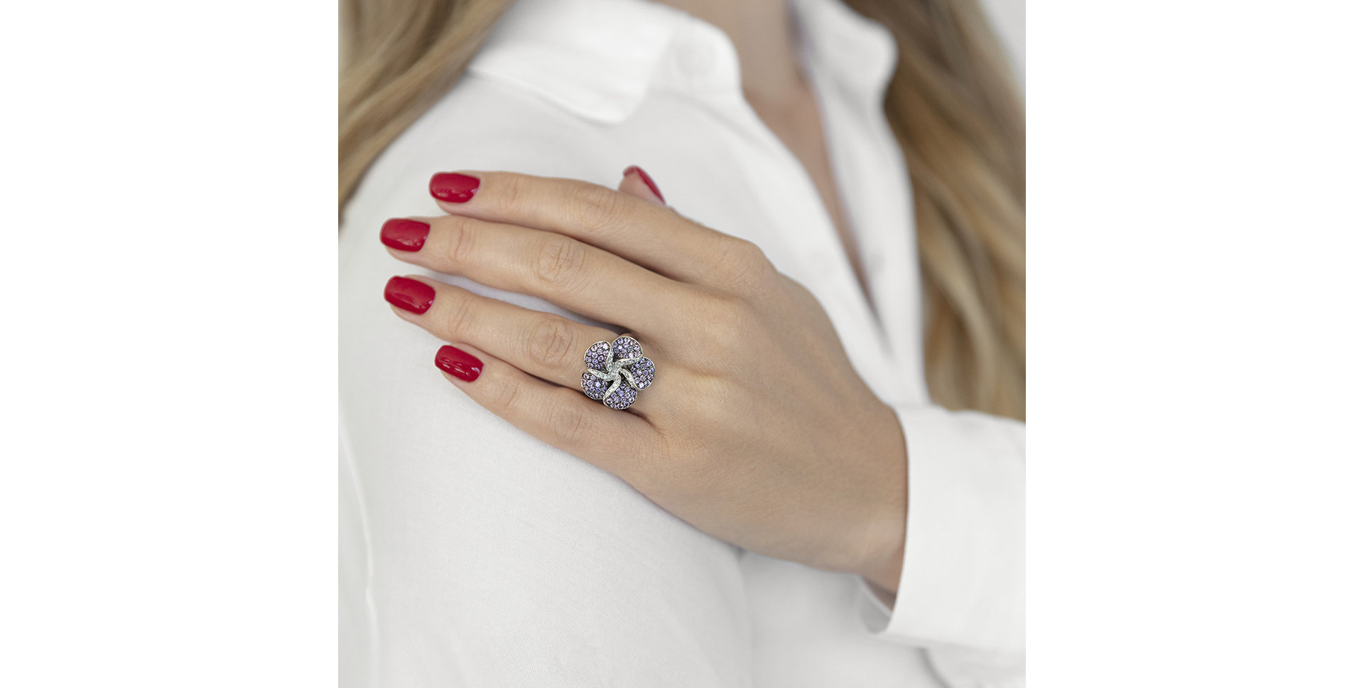 Prsteň s diamantmi a zafírmi Delicious Orchid