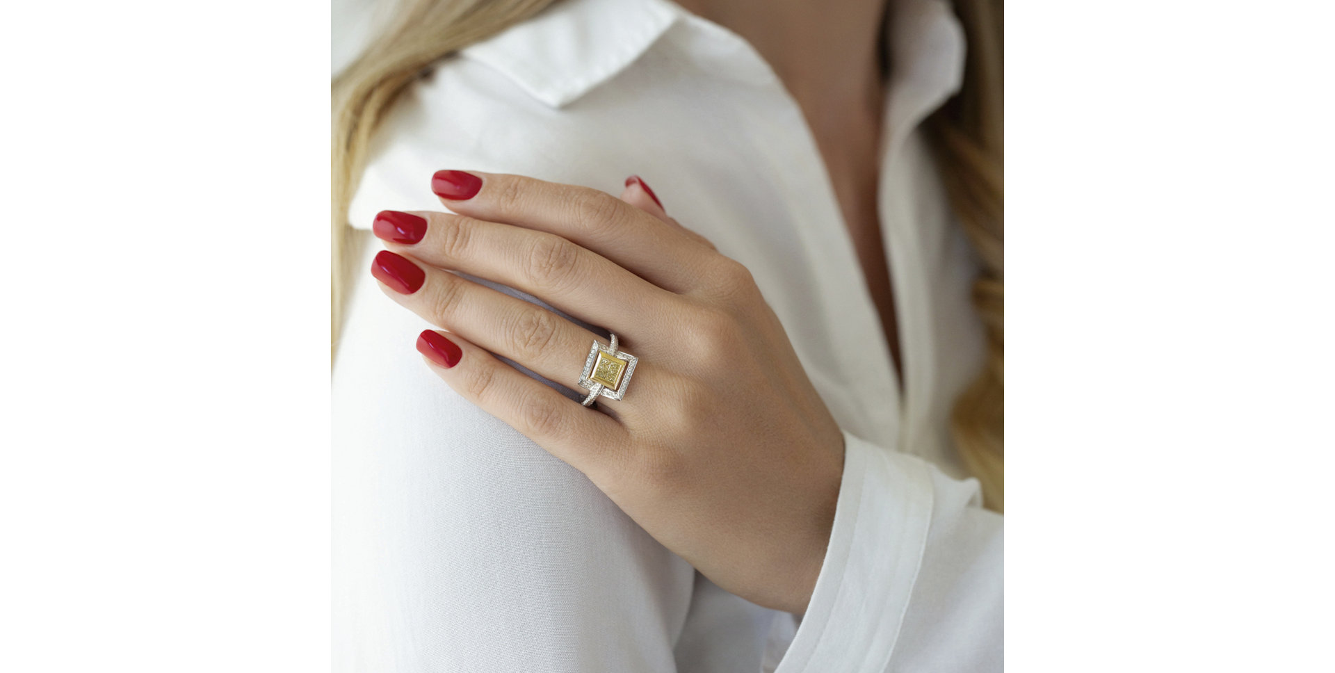 Prsteň s bielymi a žltými diamantmi Signature of Fantasy