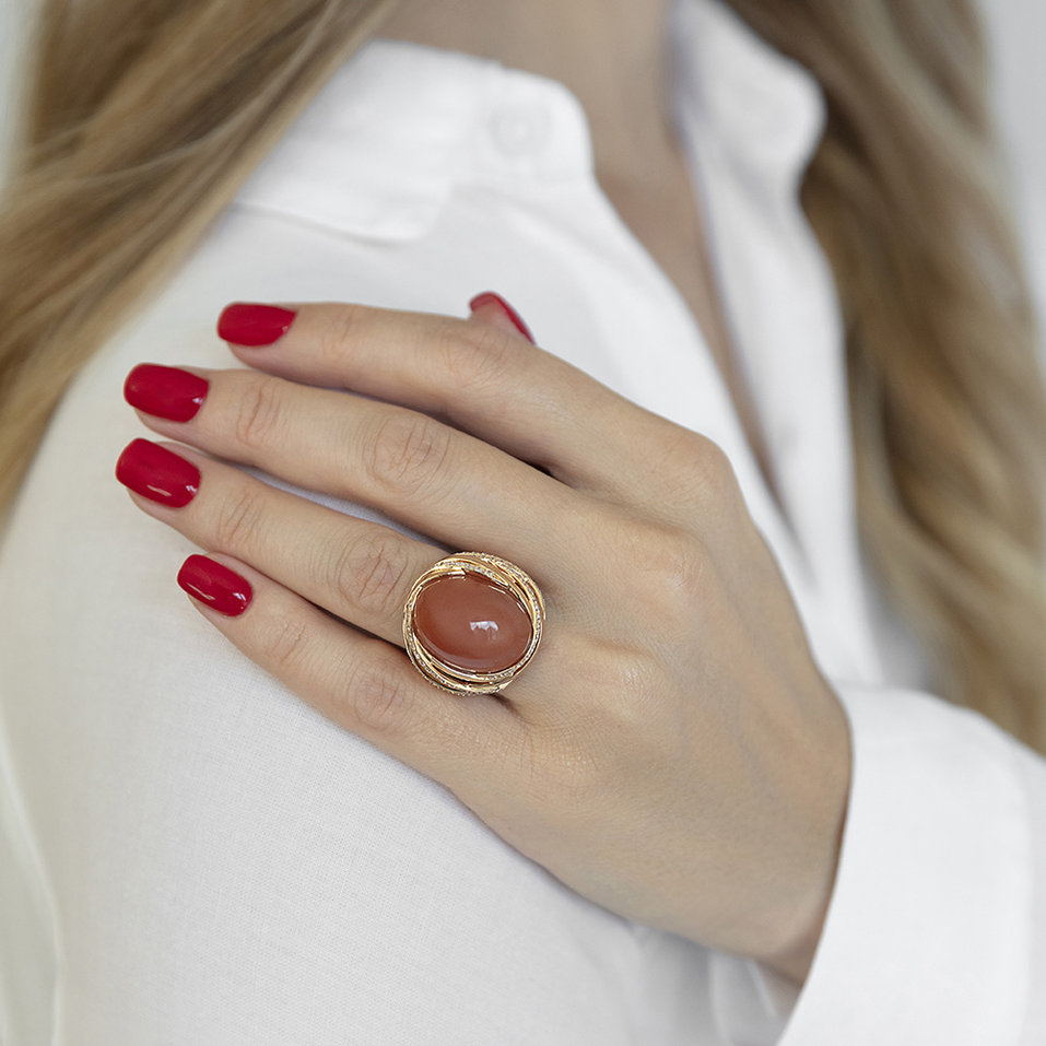 Prsteň s mesačným kameňom a diamantmi Eminence of Sea