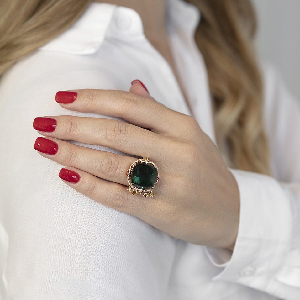 Prsteň s diamantmi, turmalínom a zafírmi Dark Princess