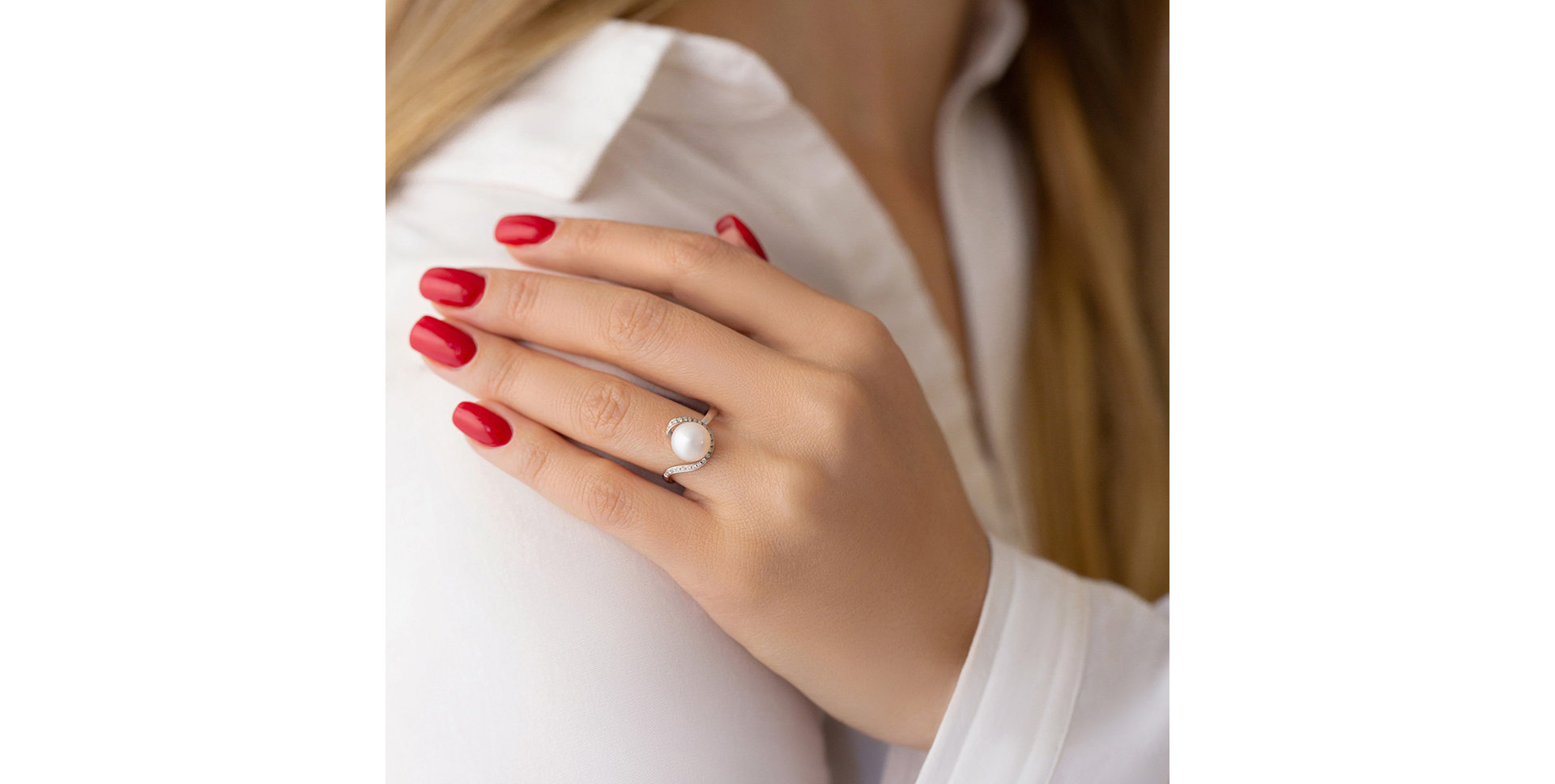 Prsteň s perlou a diamantmi Senses of Ocean