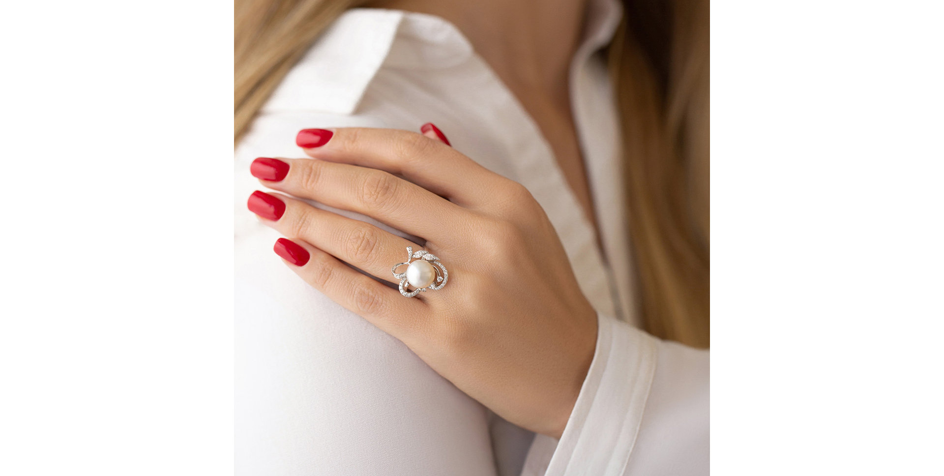 Prsteň s perlou a diamantmi Pearl Madame