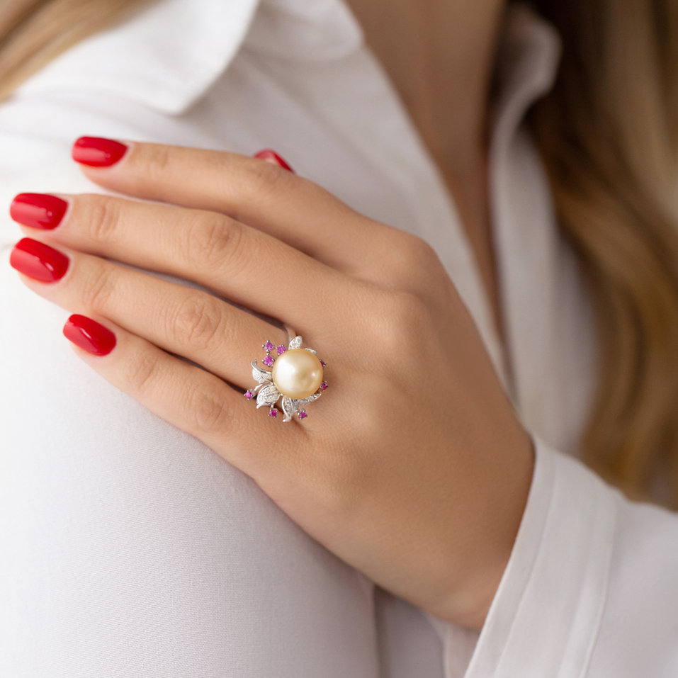 Prsteň s perlou, diamantmi a zafírmi Ocean Orchid