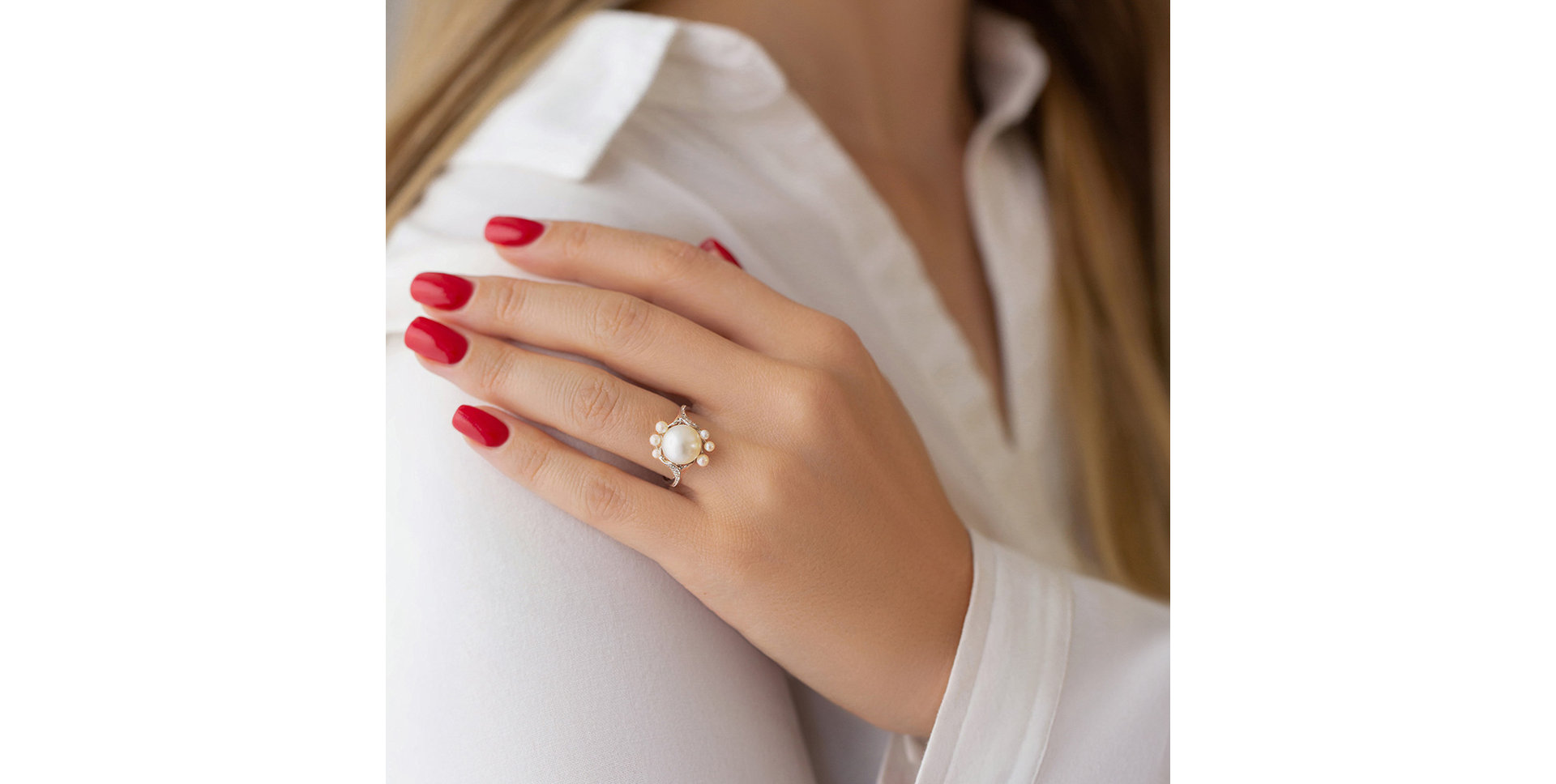 Prsteň s perlou a diamantmi White Virgin