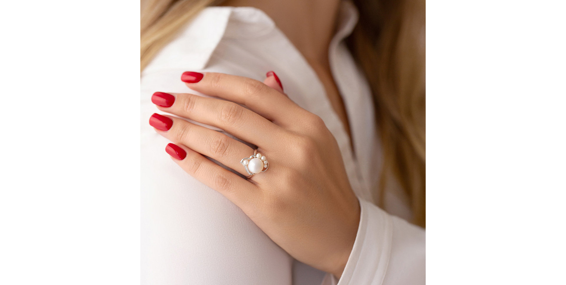 Prsteň s perlou a diamantmi Pearl Glam