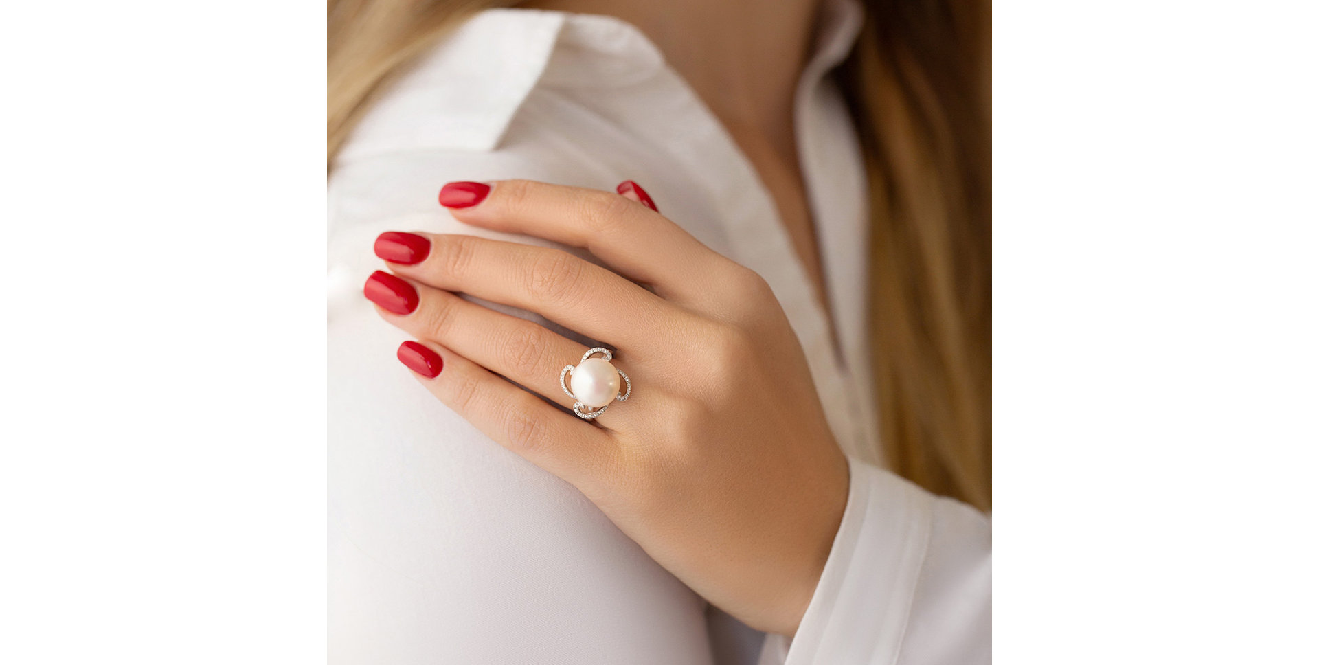 Prsteň s perlou a diamantmi Riverview