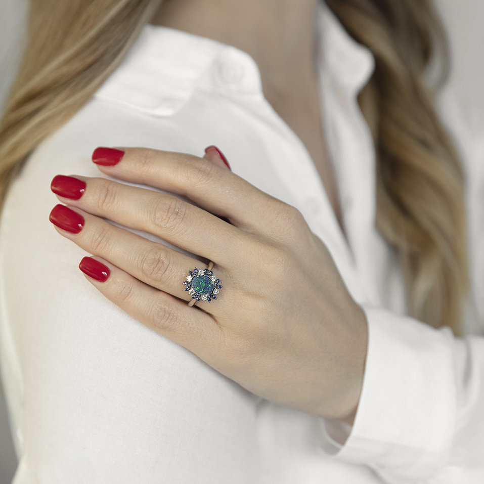 Prsteň s opálom, diamantmi a zafírmi Octavia