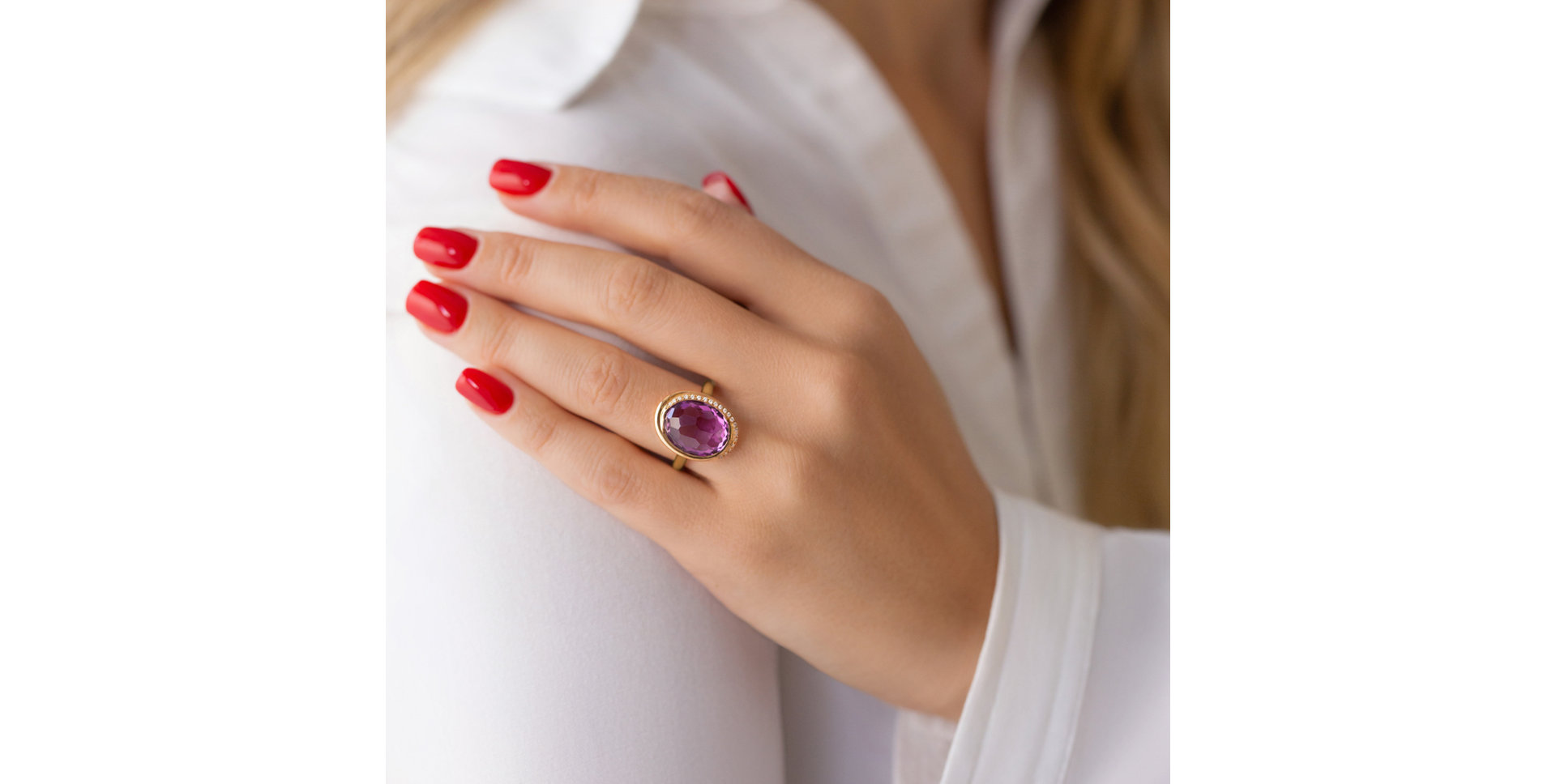 Prsteň s ametystom a diamantmi Power Stone