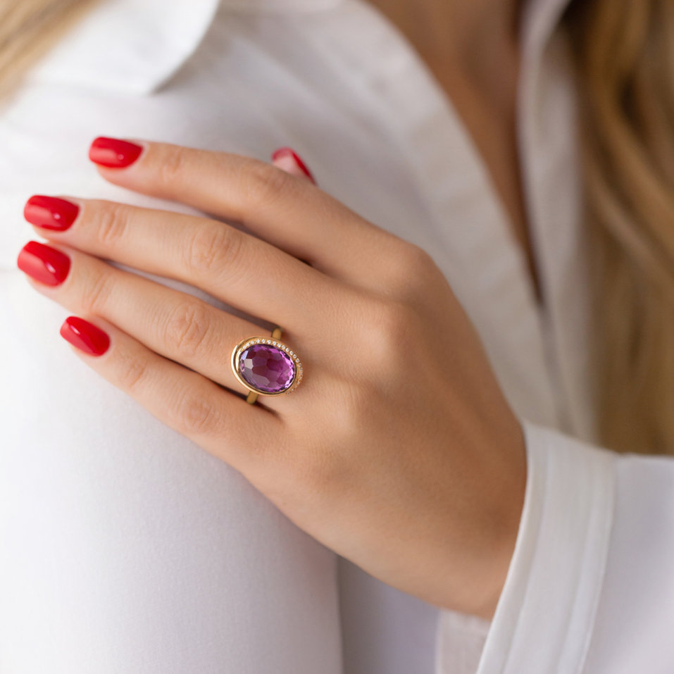 Prsteň s ametystom a diamantmi Power Stone