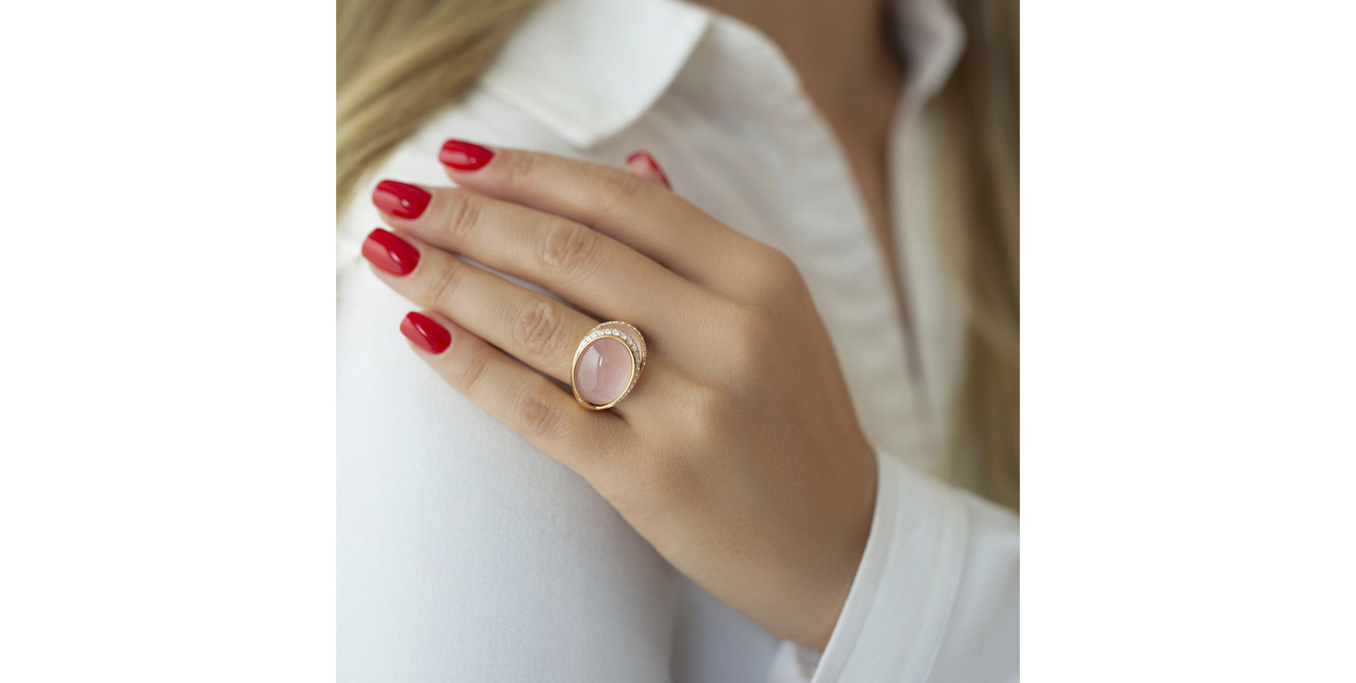 Prsteň s ruženínom a diamantmi Shining Rose