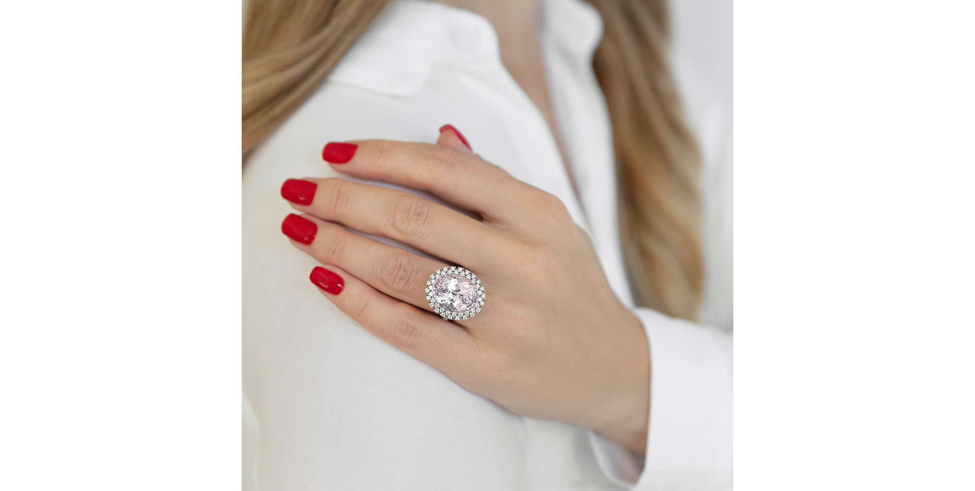 Prsteň s kunzitom a diamantmi Eternal Sky