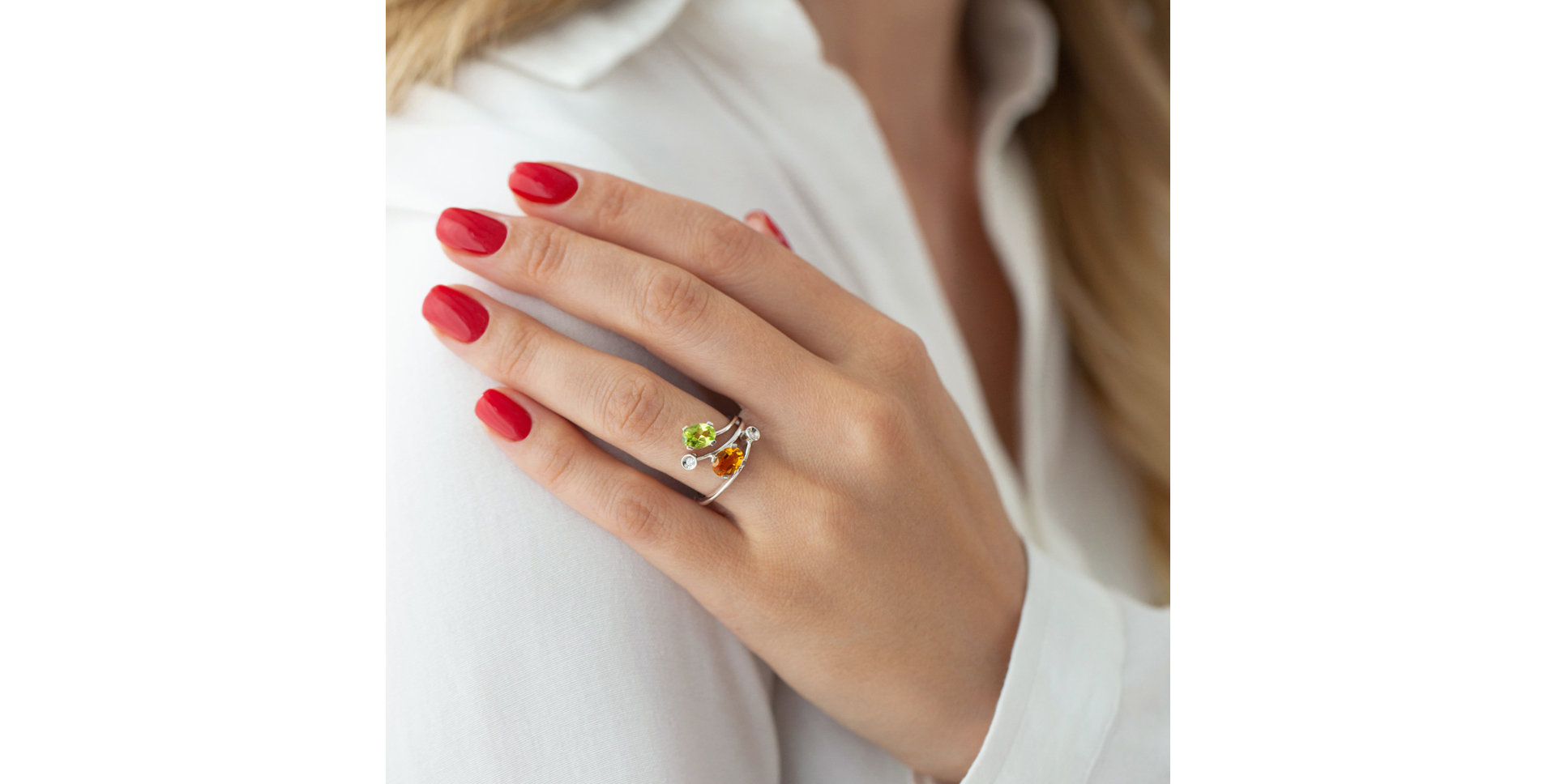 Prsteň s diamantmi, peridotom a citrínom Rio