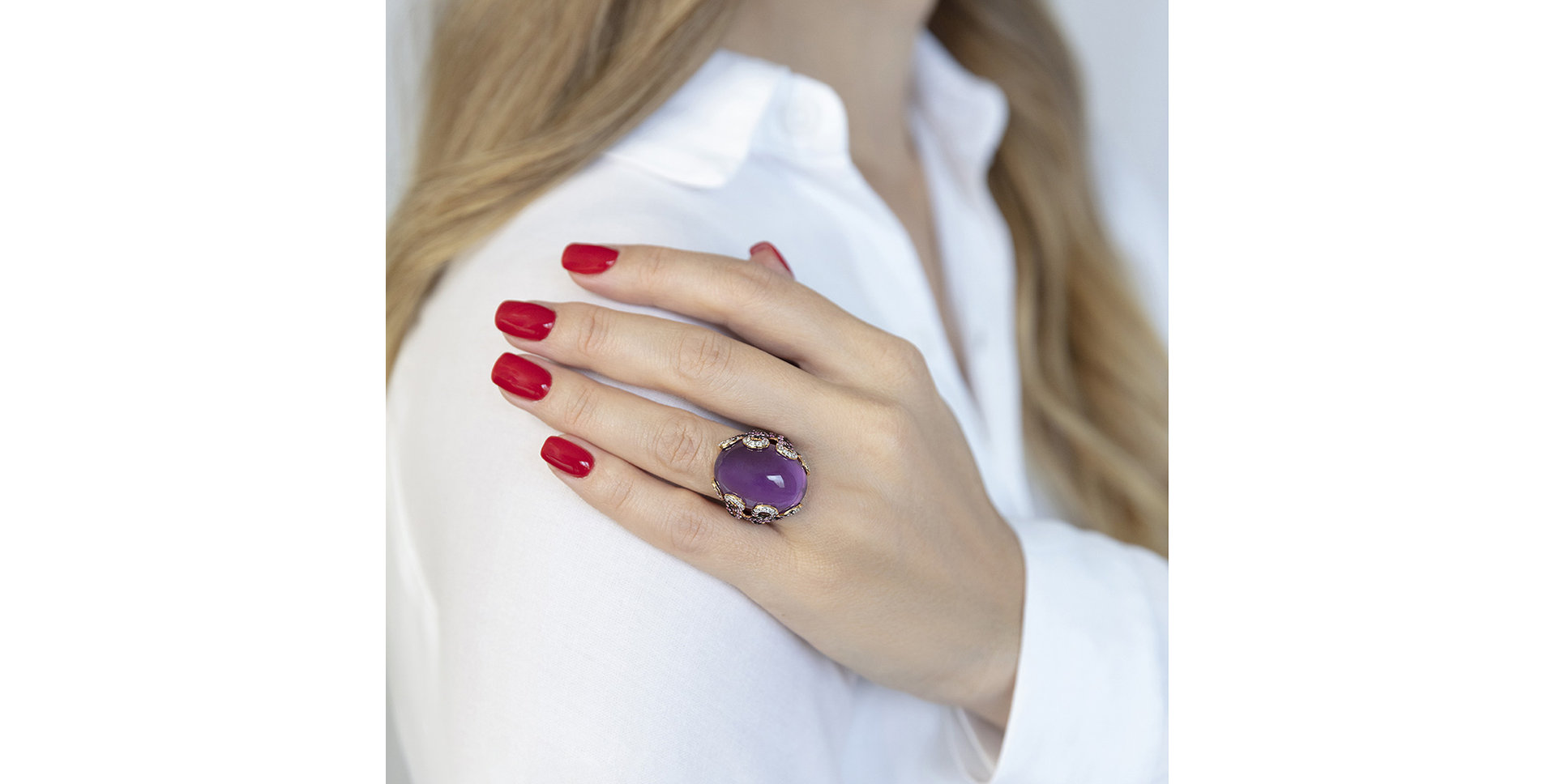 Prsteň s diamantmi, ametystom a zafírmi Heaven Pomp