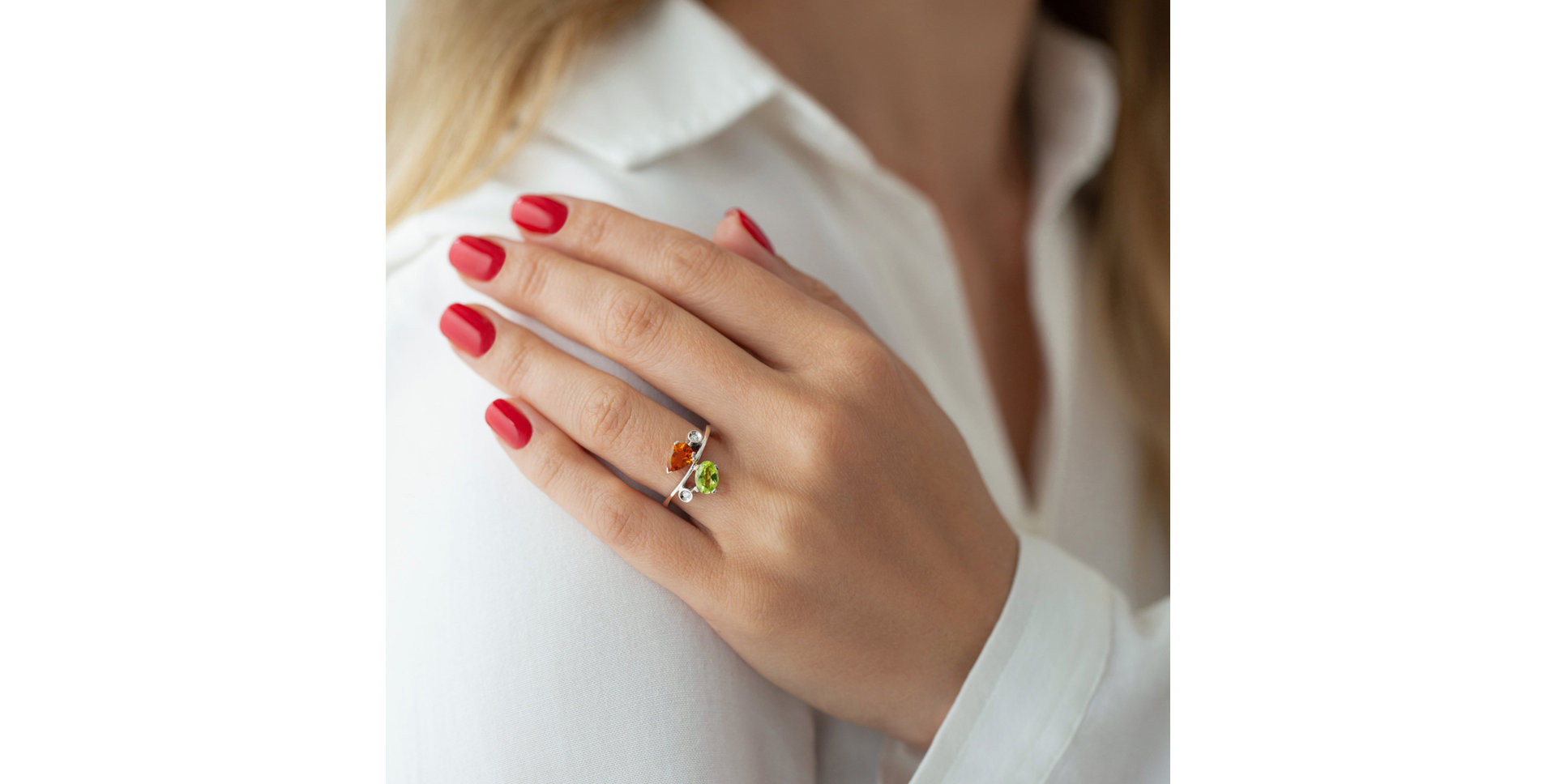 Prsteň s diamantmi, peridotom a citrínom Magic Flower