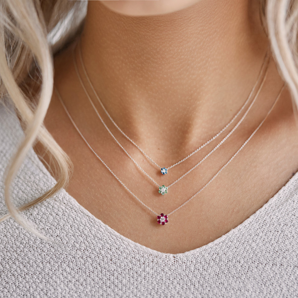 Náhrdelník so zafírmi a diamantom Shiny Flower