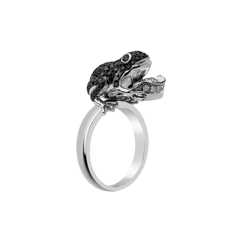 Prsteň s čiernymi a bielymi diamantmi a granátmi Dark Prince
