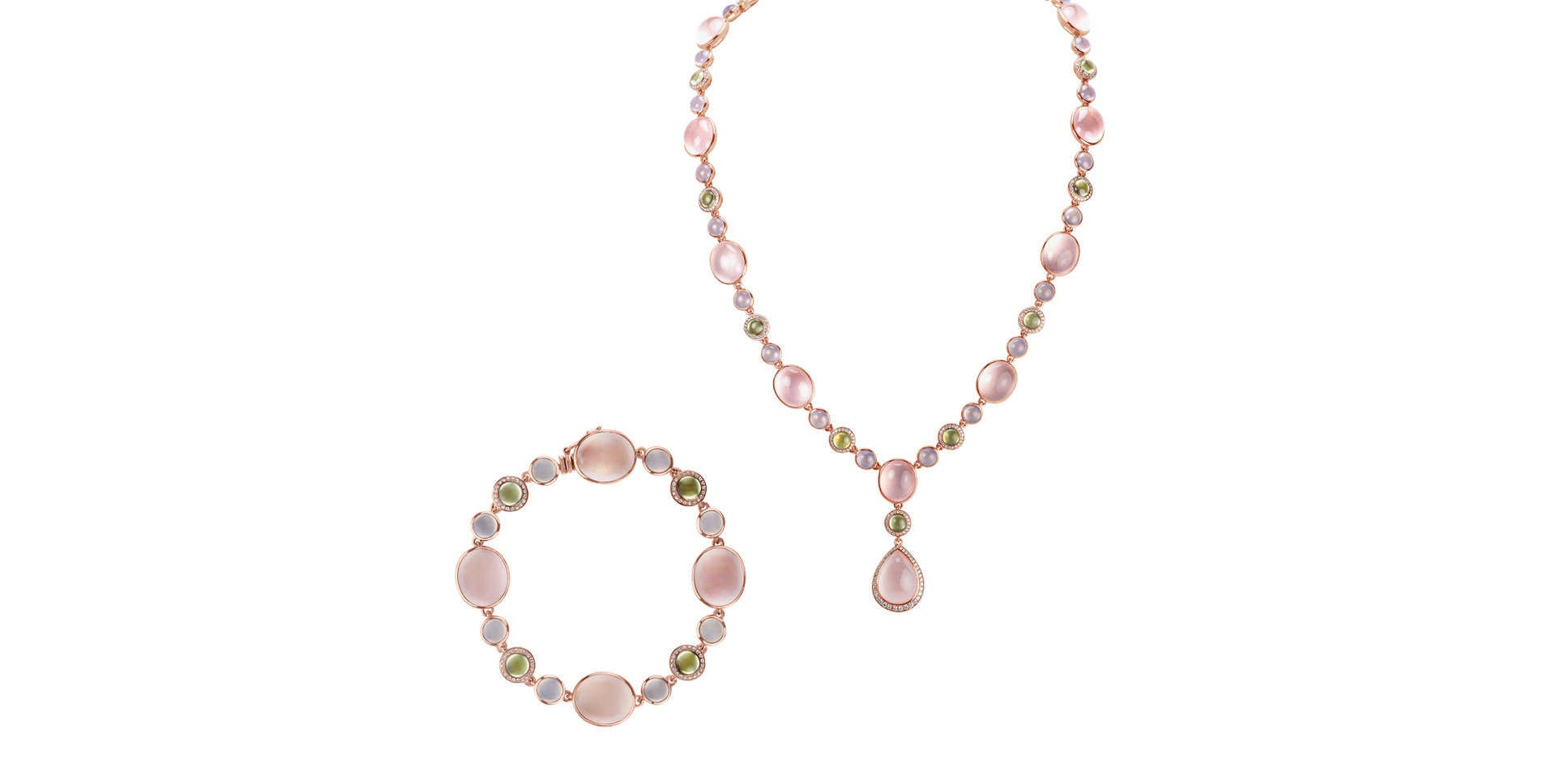 Náhrdelník s diamantmi, chalcedonmi, prehnitmi a ruženínmi Caesarean Sin