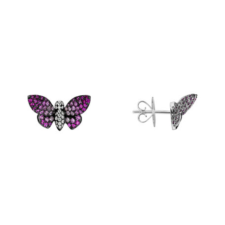 Náušnice s rubínmi, zafírmi a diamantmi Graceful Butterfly