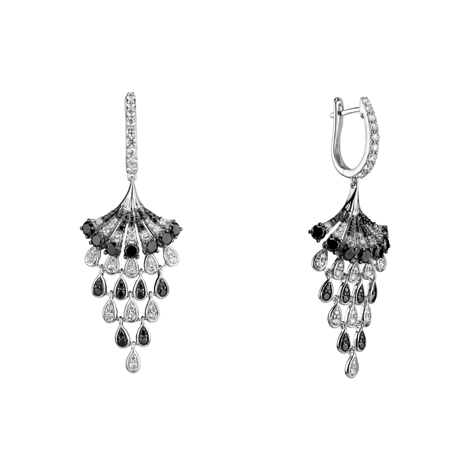 Náušnice s čiernymi a bielymi diamantmi Royal Mesh