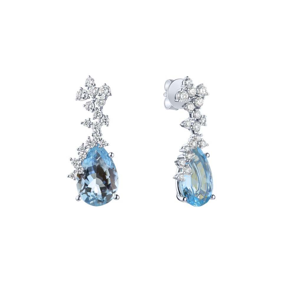 Náušnice s akvamarínom a diamantom Frozen Tears