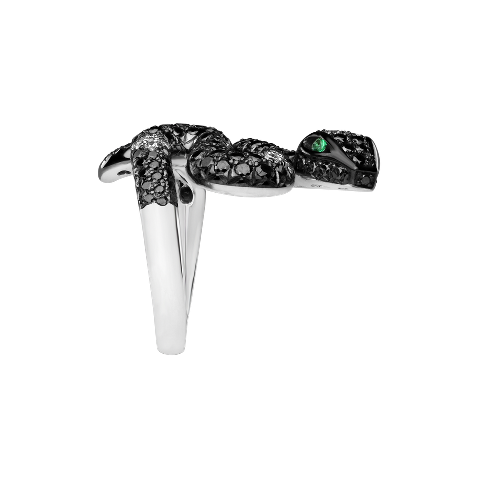 Prsteň s čiernymi a bielymi diamantmi a smaragdmi Serpent of Hate