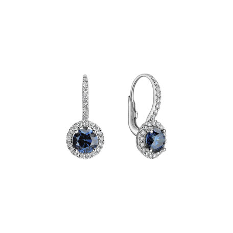 Náušnice s modrým diamantom a bielymi diamantmi Blue Tears