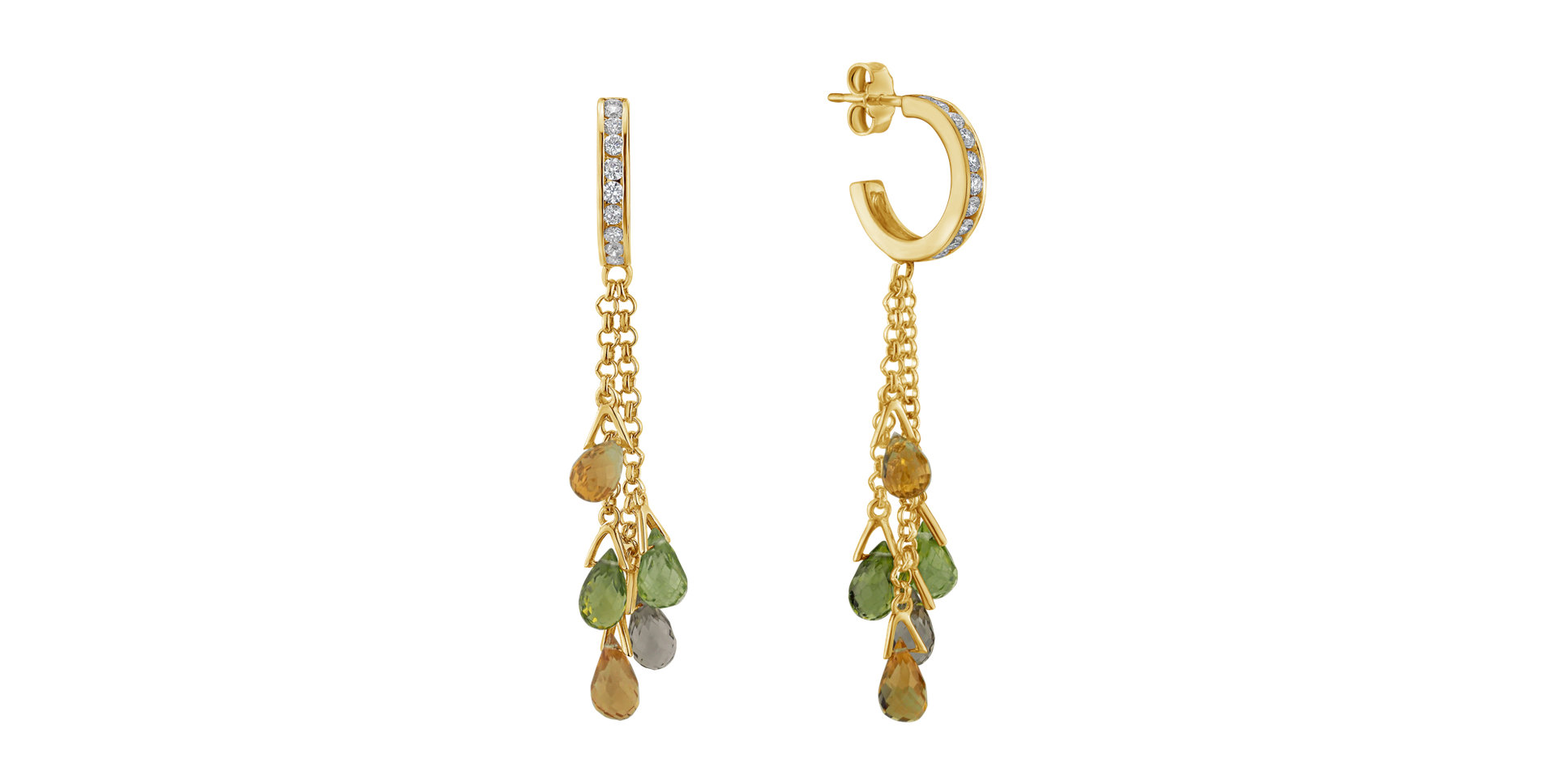 Náušnice s diamantmi, quartzami a peridotmi Manna